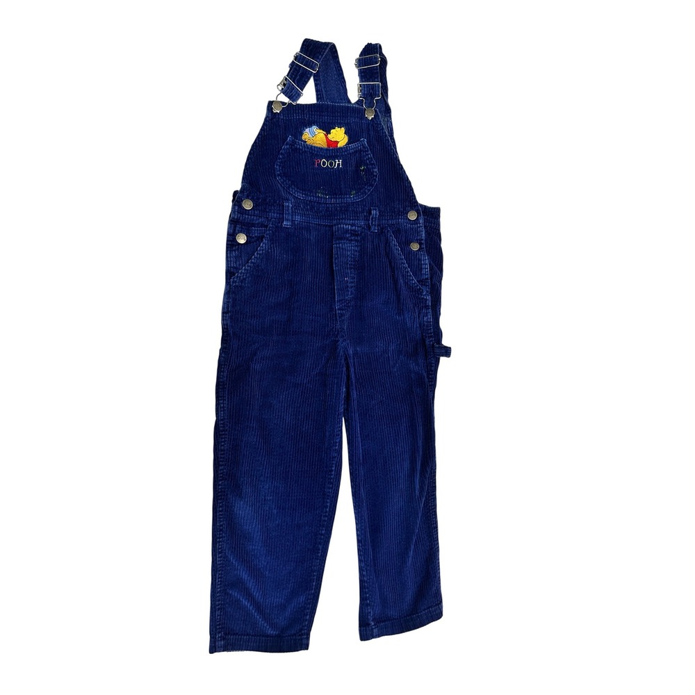 Disney Winnie the Pooh Vintage 80s 90s Blue Corduroy Overalls Kids Bibs 10